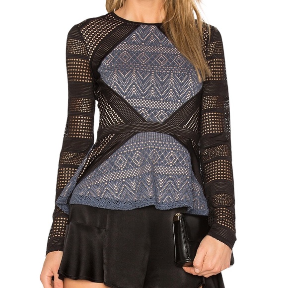 BCBGMAXAZRIA Maira Peplum Mesh Top in Stormy Blue Sz XXS - Picture 1 of 16